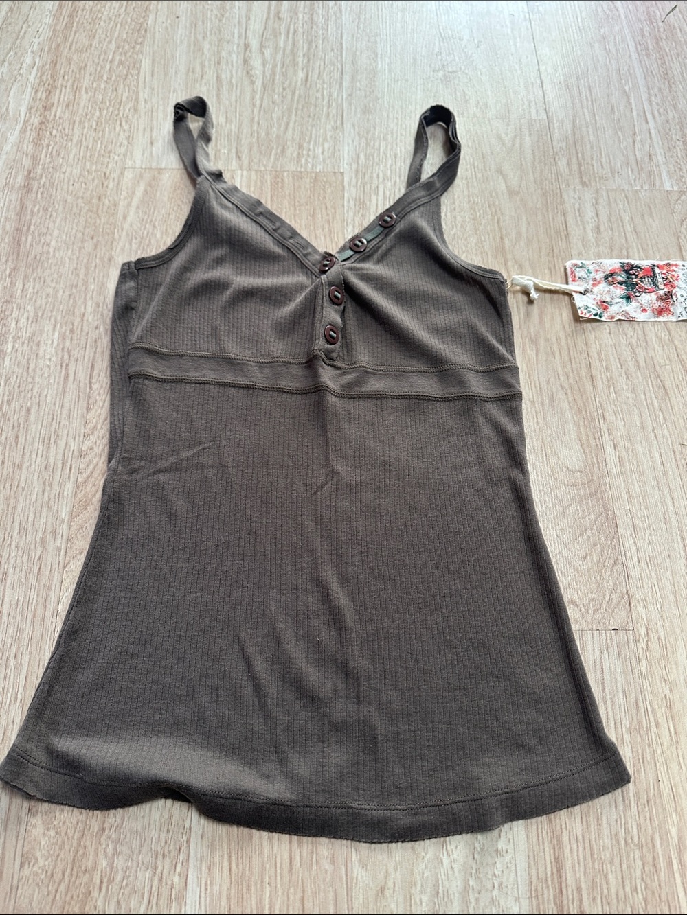 P.J. Salvage Olive Brown Ribbed Button Cami Size M